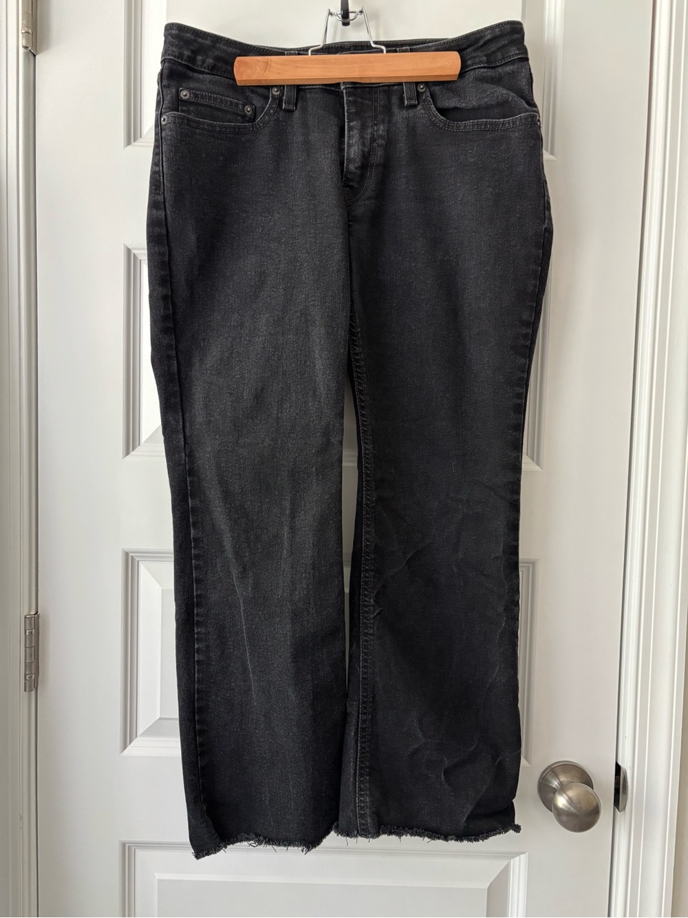 Levi’s Size 30 Superlow Boot Raw Hem Black Gray Jeans